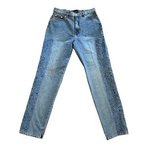 Lara Erina Indigo Denim Embroidered Straight Leg Jeans Size 8 Boho Western Chic